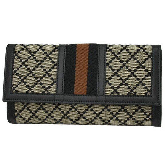 Gucci Diamante Wallet Long Webbing Beige Black - Picture 1 of 3